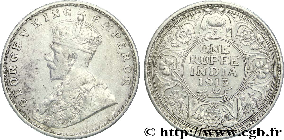INDIA BRITÁNICA 1 Roupie Georges V 1913 Bombay (Mumbai) BC+ 