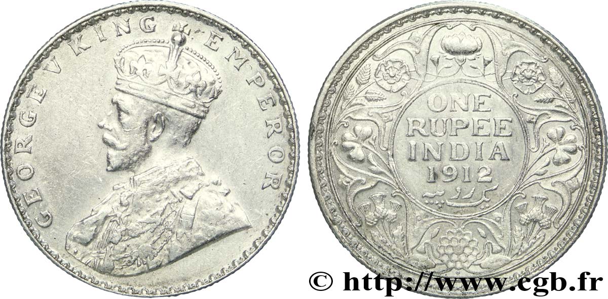 BRITISH INDIA 1 Roupie Georges V 1912 Bombay (Mumbai) XF 