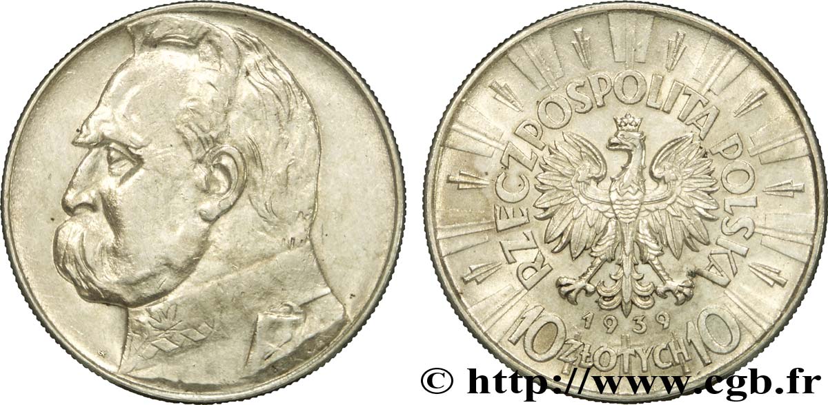 POLONIA 10 Zlotych aigle / Maréchal Pilsudski 1939 Varsovie EBC 
