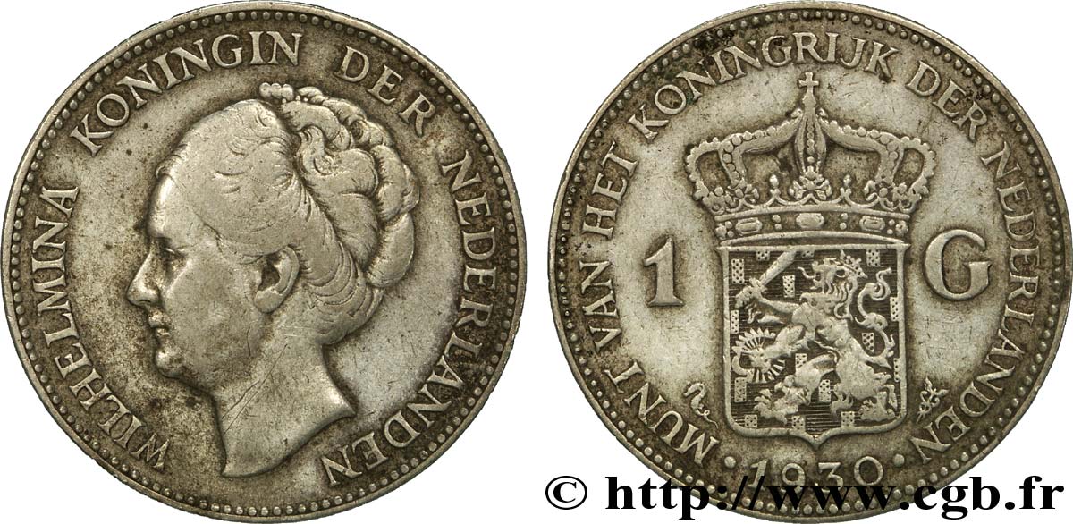 NETHERLANDS 1 Gulden Wilhelmina 1930  VF 