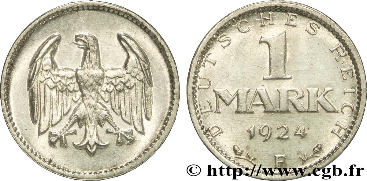 DEUTSCHLAND 1 Mark aigle 1924 Stuttgart - F VZ 