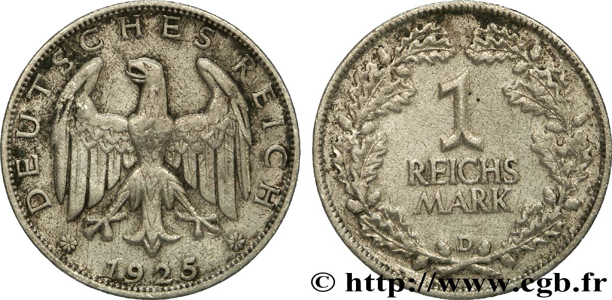 GERMANY 1 Reichsmark aigle héraldique 1925 Munich - D VF 