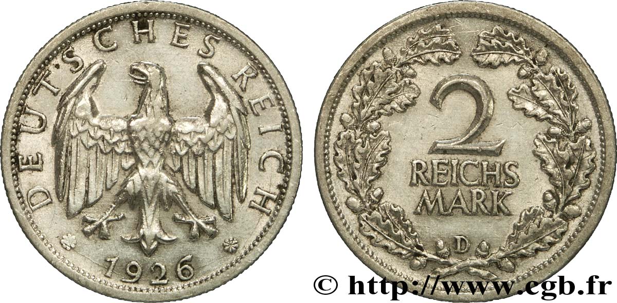 DEUTSCHLAND 2 Reichsmark aigle 1926 Munich - D fVZ 
