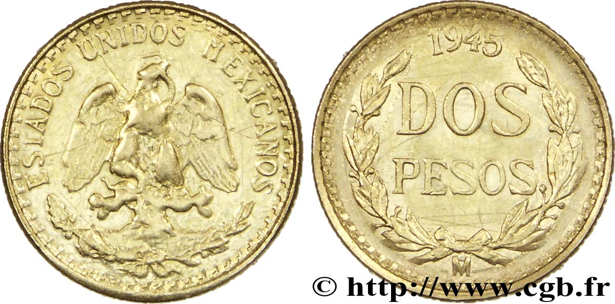 MEXIQUE 2 Pesos or Aigle du Mexique 1945 Mexico SUP 