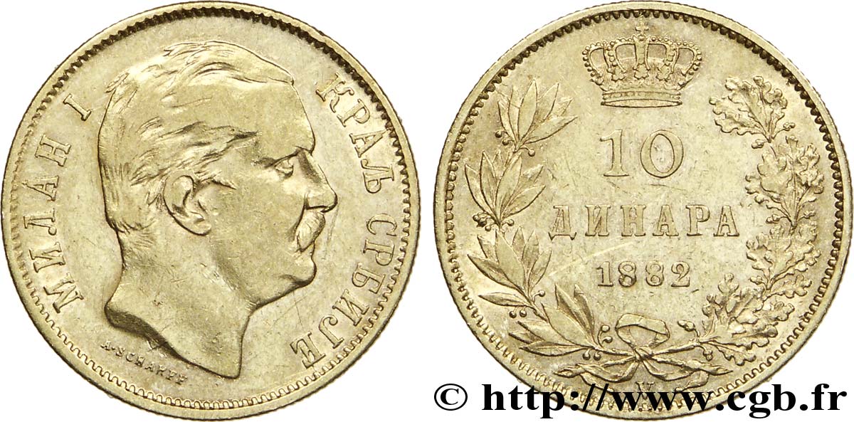 SERBIE 10 Dinara or  Royaume de Serbie : Milan IV Obrenovic 1882 Vienne - V TTB 