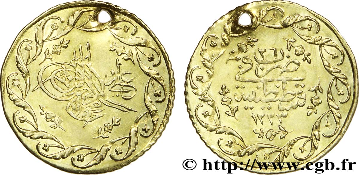 TURKEY 1 Cedid Mahmudiye en or Sultan Mahmud II AH 1223, An 26 1832 Constantinople AU 