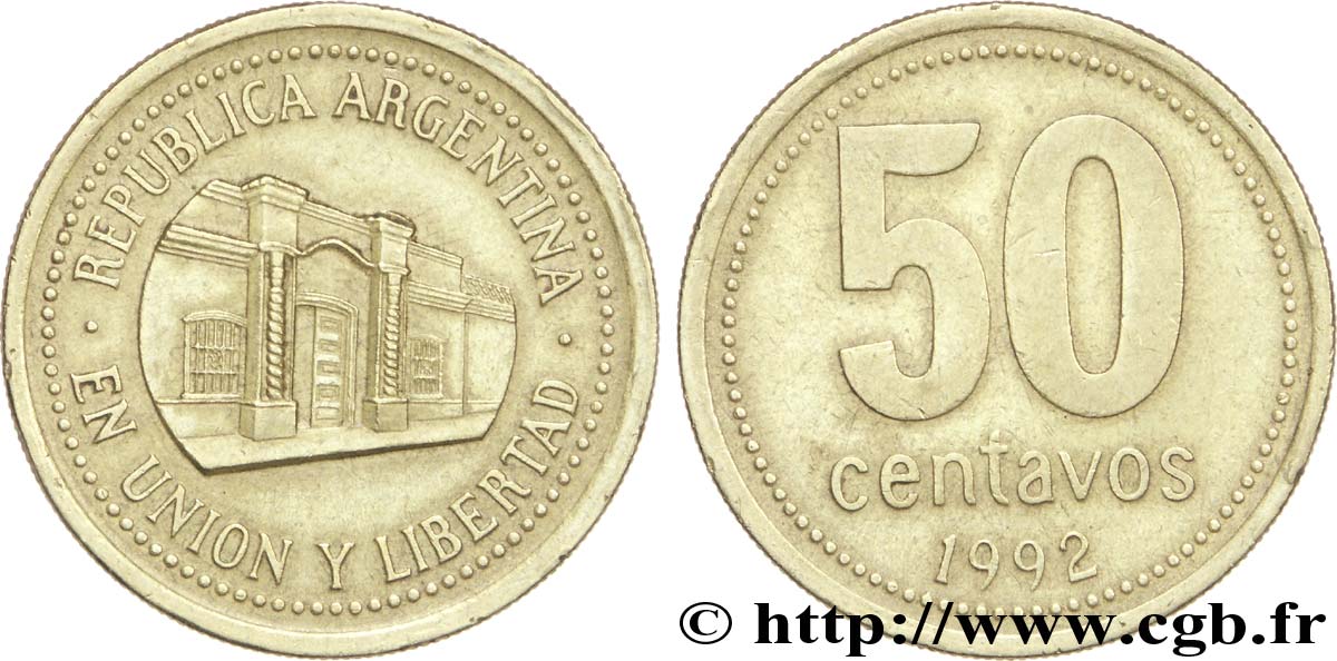 ARGENTINA 50 Centavos Palais provincial de Tucuman 1992  MBC 