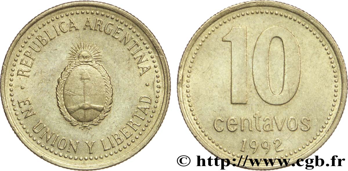 ARGENTINA 10 Centavos emblème 1992  AU 