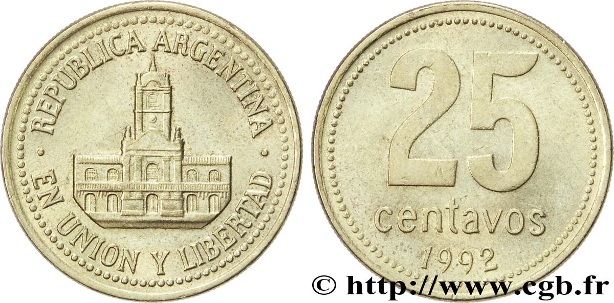 ARGENTINA 25 Centavos 1992  AU 