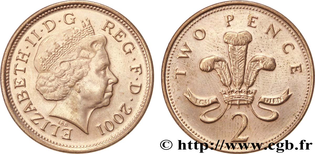 VEREINIGTEN KÖNIGREICH 2 Pence Elisabeth II 2001  VZ 