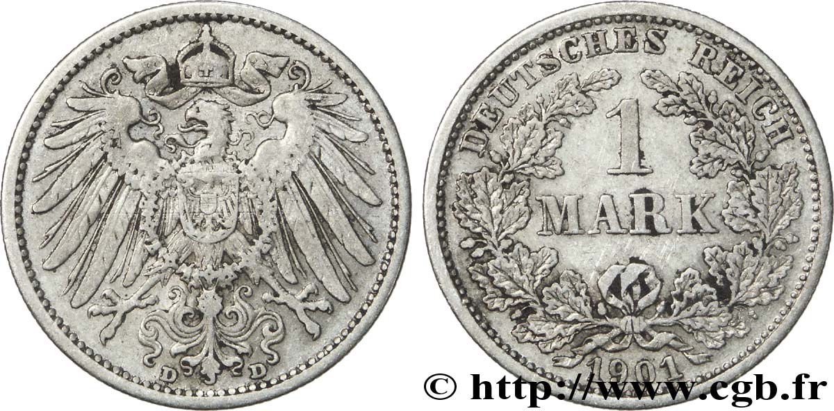 DEUTSCHLAND 1 Mark Empire aigle impérial 2e type 1901 Munich - D SS 