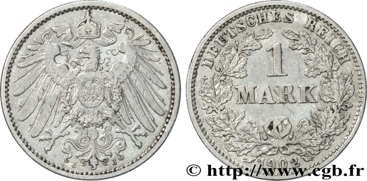 ALEMANIA 1 Mark Empire aigle impérial 2e type 1902 Hambourg - J MBC 