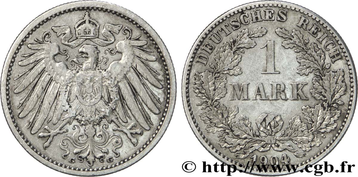 DEUTSCHLAND 1 Mark Empire aigle impérial 2e type 1904 Karlsruhe - G VZ 