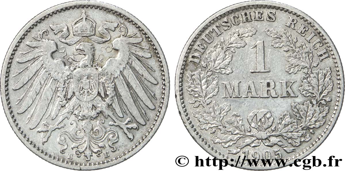 GERMANY 1 Mark Empire aigle impérial 2e type 1905 Muldenhütten - E XF 