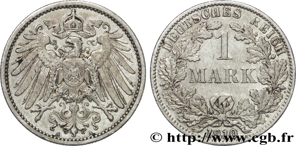 ALEMANIA 1 Mark Empire aigle impérial 2e type 1910 Berlin MBC 
