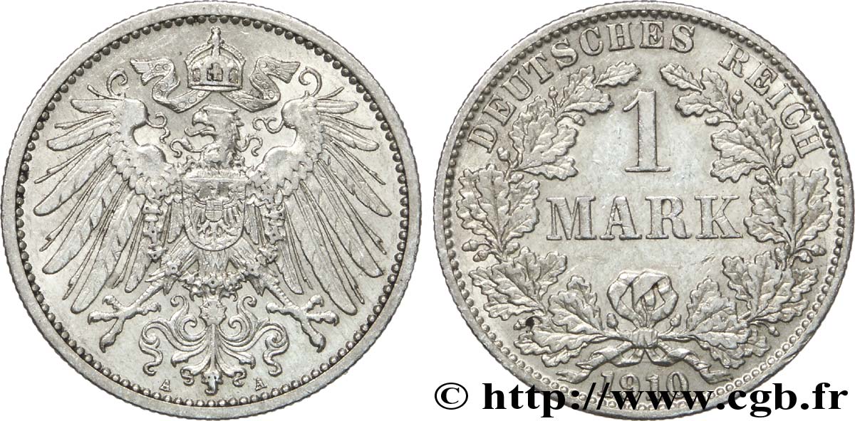 ALEMANIA 1 Mark Empire aigle impérial 2e type 1910 Berlin MBC+ 