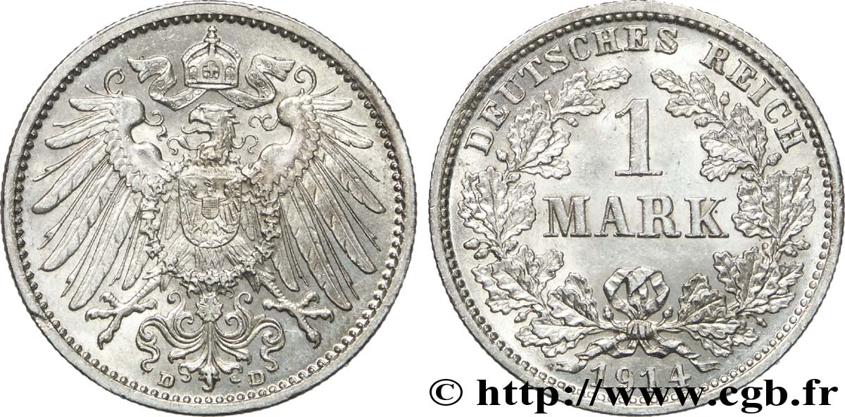 DEUTSCHLAND 1 Mark Empire aigle impérial 2e type 1914 Munich - D VZ 