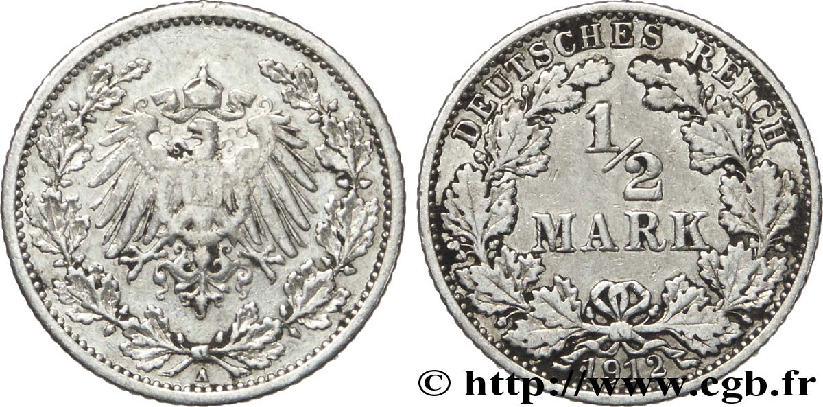ALEMANIA 1/2 Mark Empire aigle impérial 1912 Berlin BC 