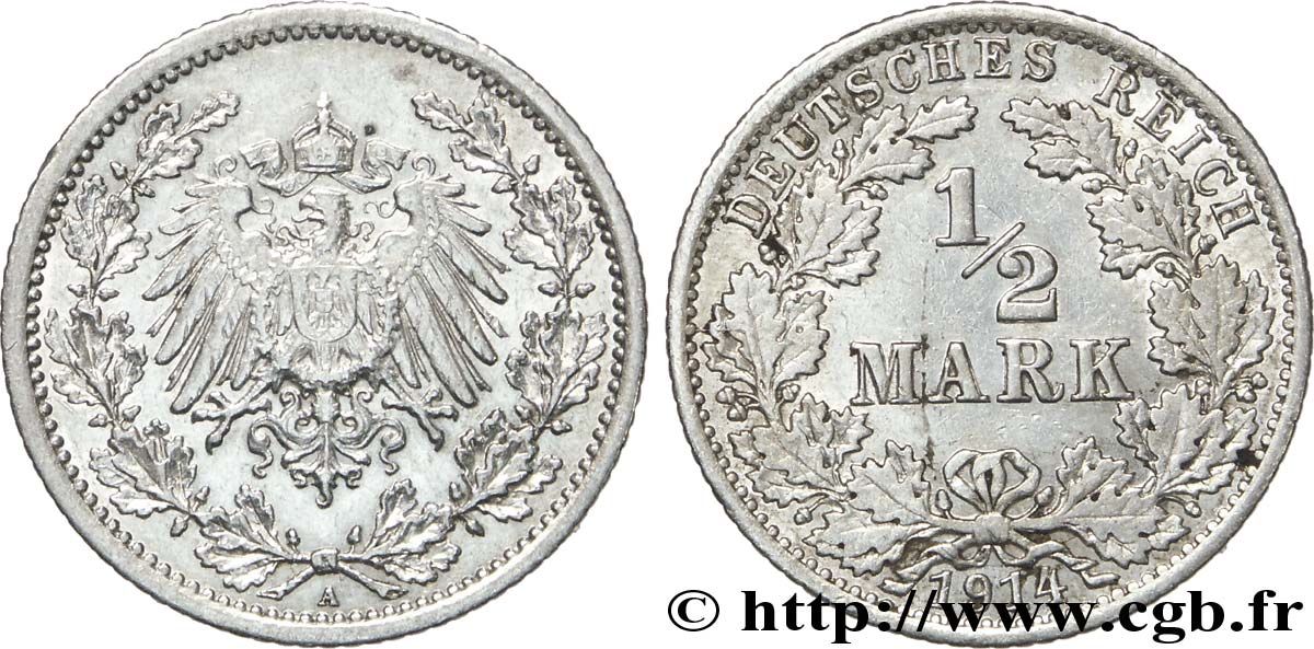 ALEMANIA 1/2 Mark Empire aigle impérial 1914 Berlin MBC 