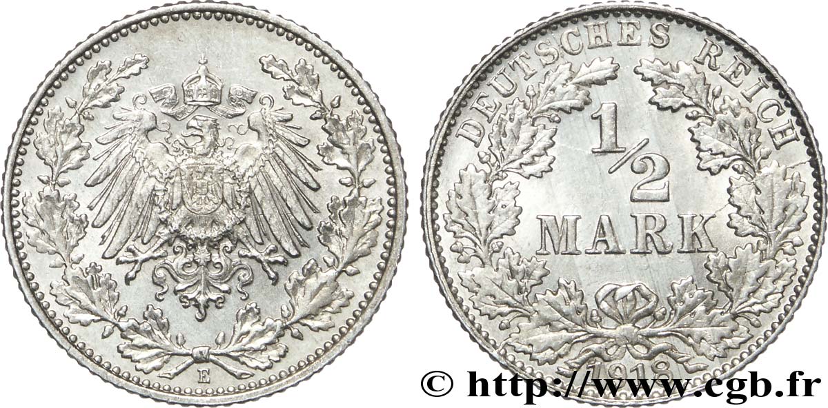 ALEMANIA 1/2 Mark Empire aigle impérial 1918 Muldenhütten - E EBC 