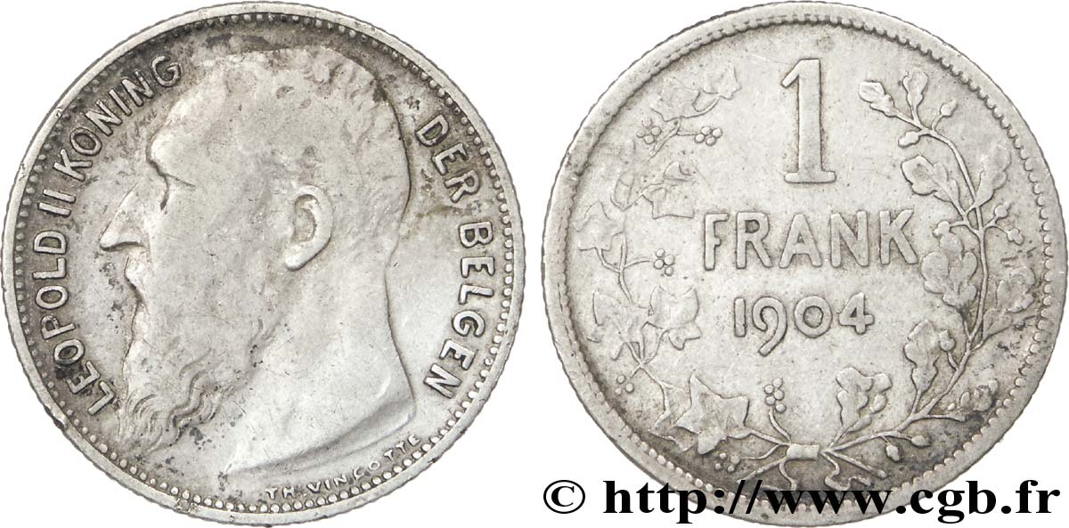 BÉLGICA 1 Franc Léopold II légende en flamand 1904  BC 