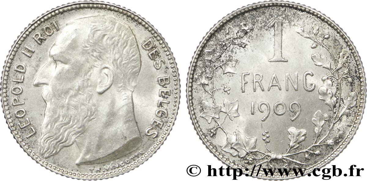 BELGIEN 1 Franc Léopold II légende française 1909  VZ 
