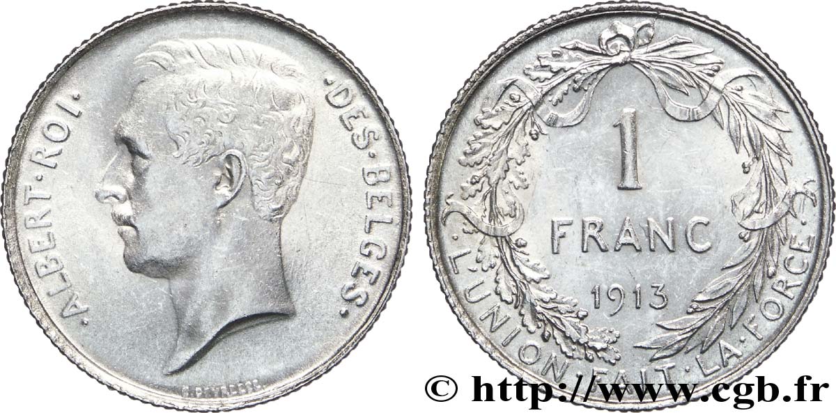 BELGIQUE 1 Franc Albert Ier légende française 1913  TTB+ 