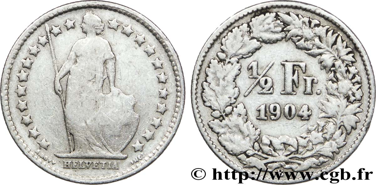 SUIZA 1/2 Franc Helvetia 1904 Berne - B BC 