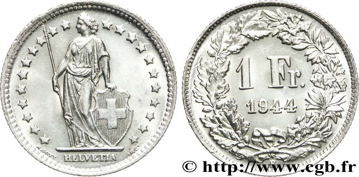 SVIZZERA  1 Franc Helvetia 1944 Berne - B SPL+ 