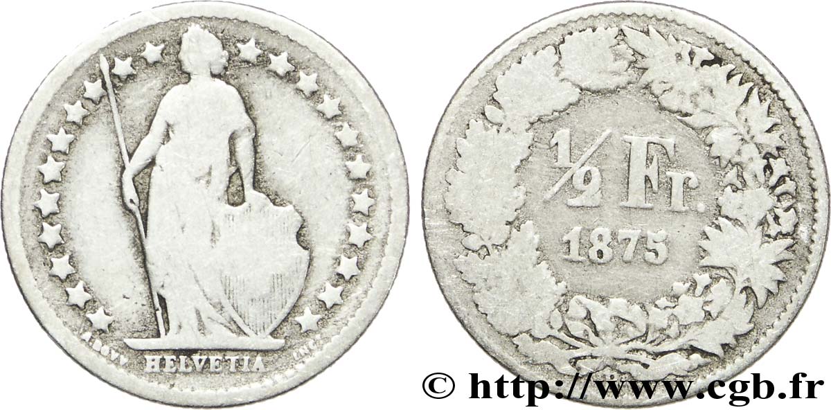 SUIZA 1/2 Franc Helvetia 1875 Berne - B BC 