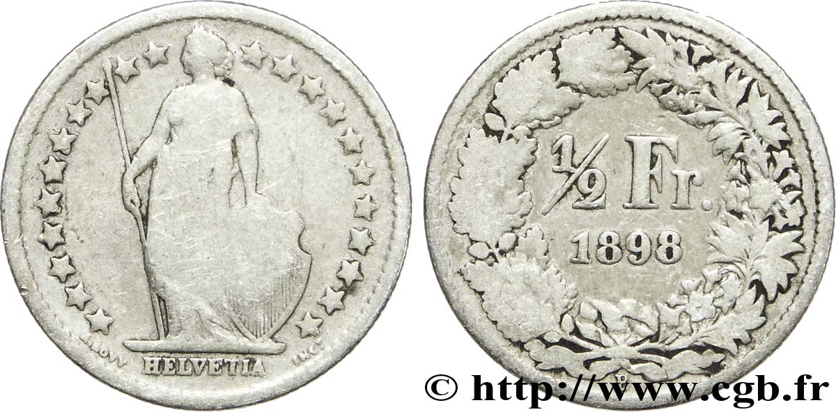 SVIZZERA  1/2 Franc Helvetia 1898 Berne MB 