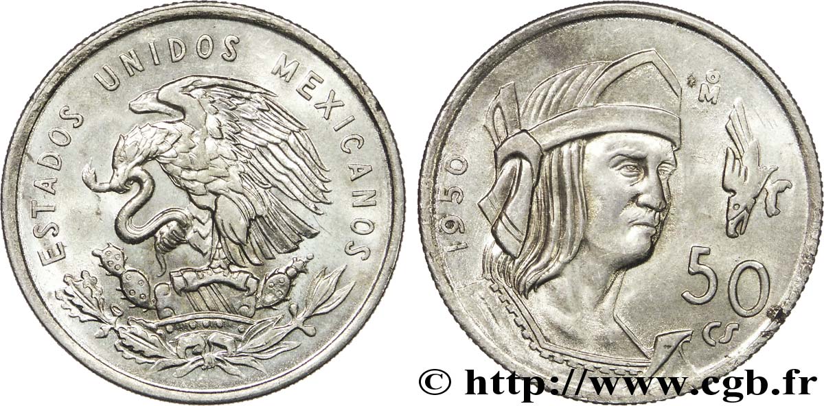 MEXIKO 50 Centavos aigle / l’empereur Cuauhtémoc 1950 Mexico VZ 