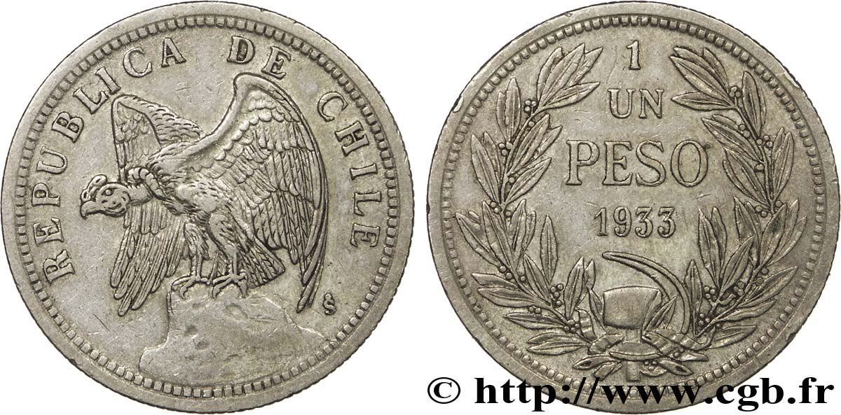 CHILE 1 Peso condor 1933 Santiago - S° XF 