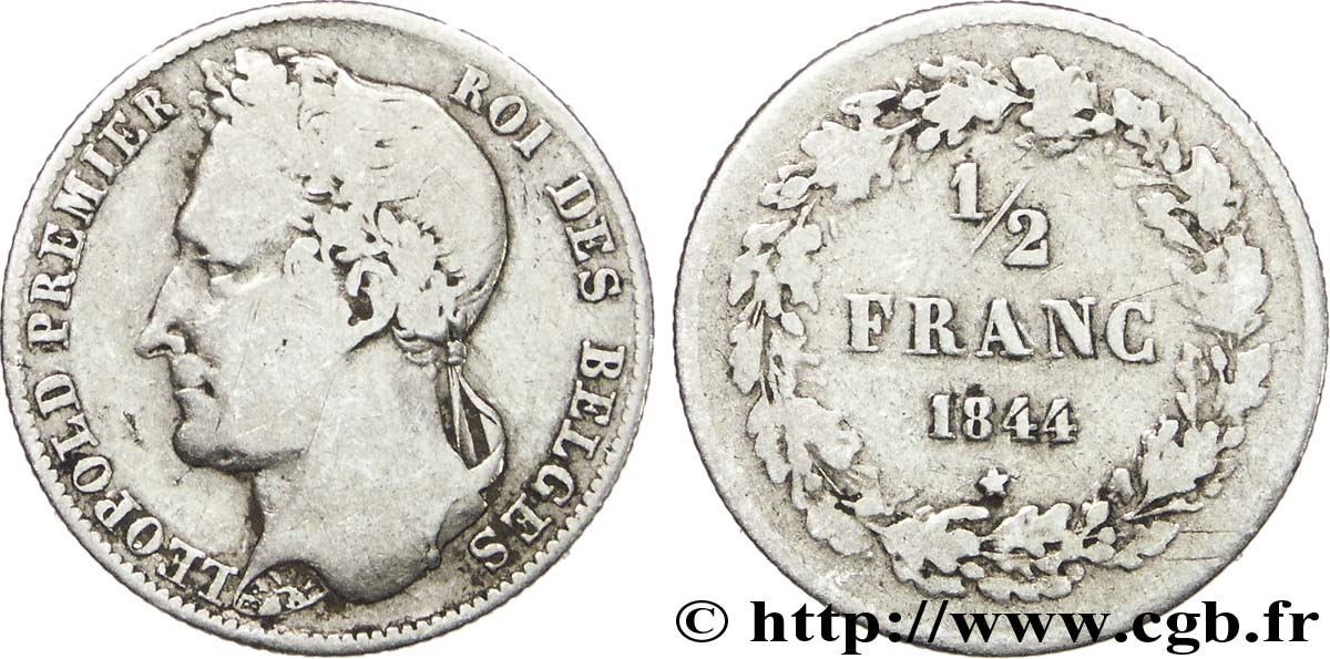 BELGIUM 1/2 Franc Léopold Ier 1844  VF 
