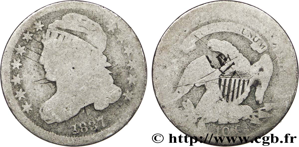 UNITED STATES OF AMERICA 10 Cents (1 Dime) type “capped bust”  1837 Philadelphie VG 