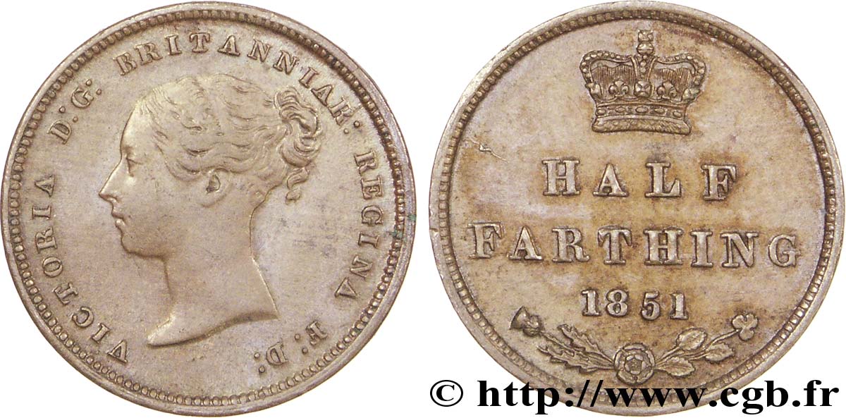 REINO UNIDO 1/2 Farthing Victoria “tête jeune” 1851  EBC 
