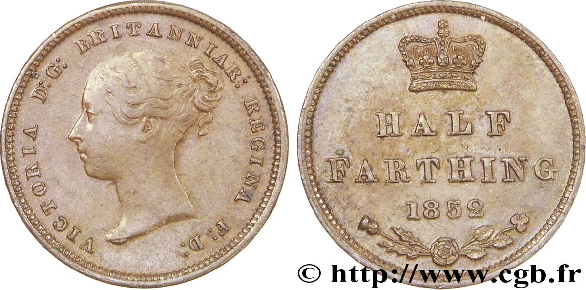 REINO UNIDO 1/2 Farthing Victoria “tête jeune” 1852  EBC 