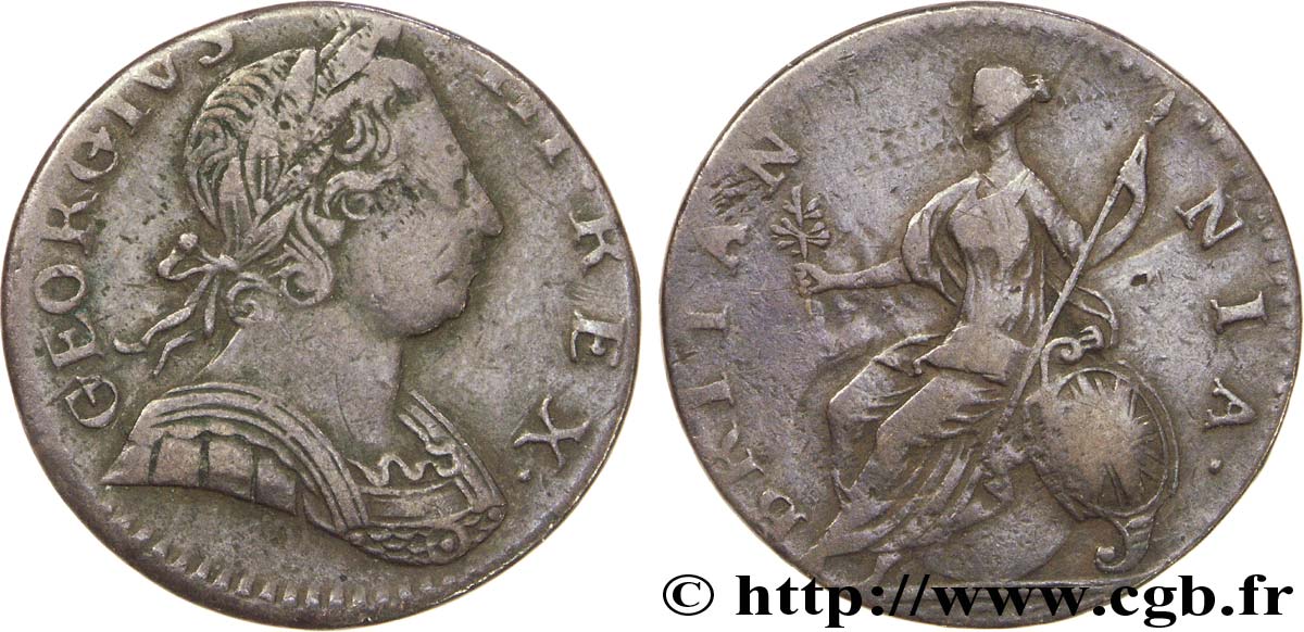 VEREINIGTEN KÖNIGREICH 1/2 Penny Georges III tête laurée / Britannia 1775  S 