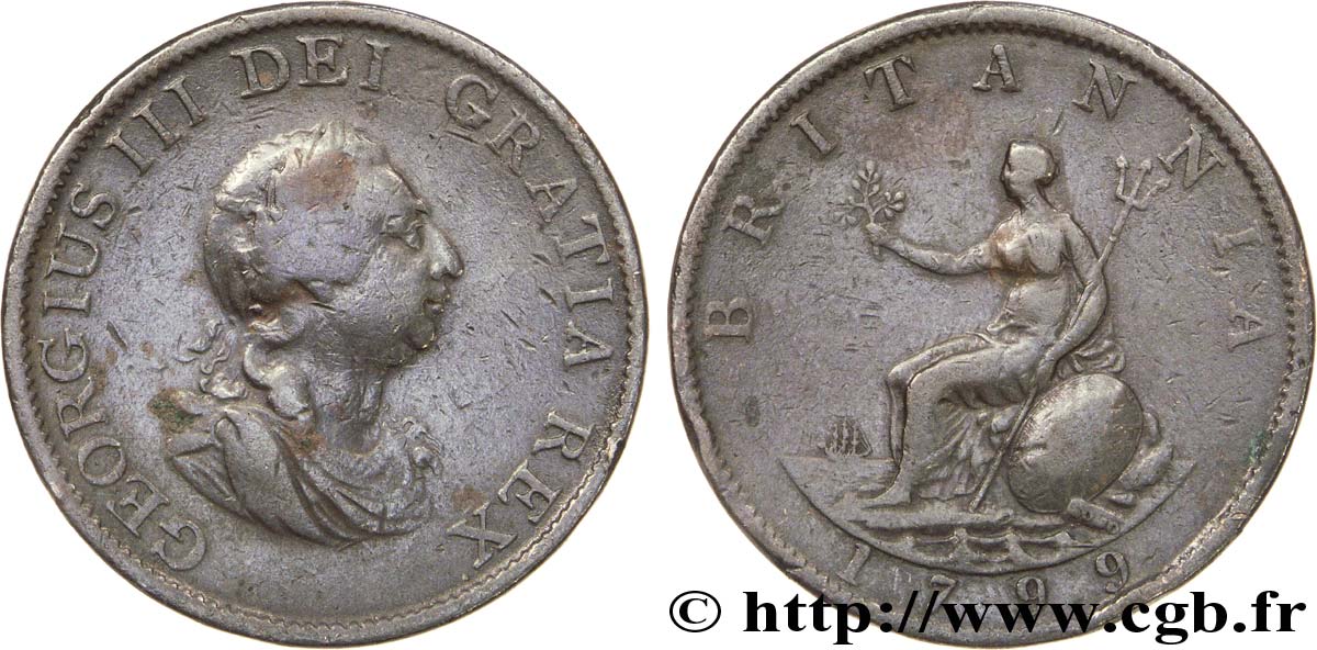 UNITED KINGDOM 1/2 Penny Georges III tête laurée / Britannia 1799 Soho VF 