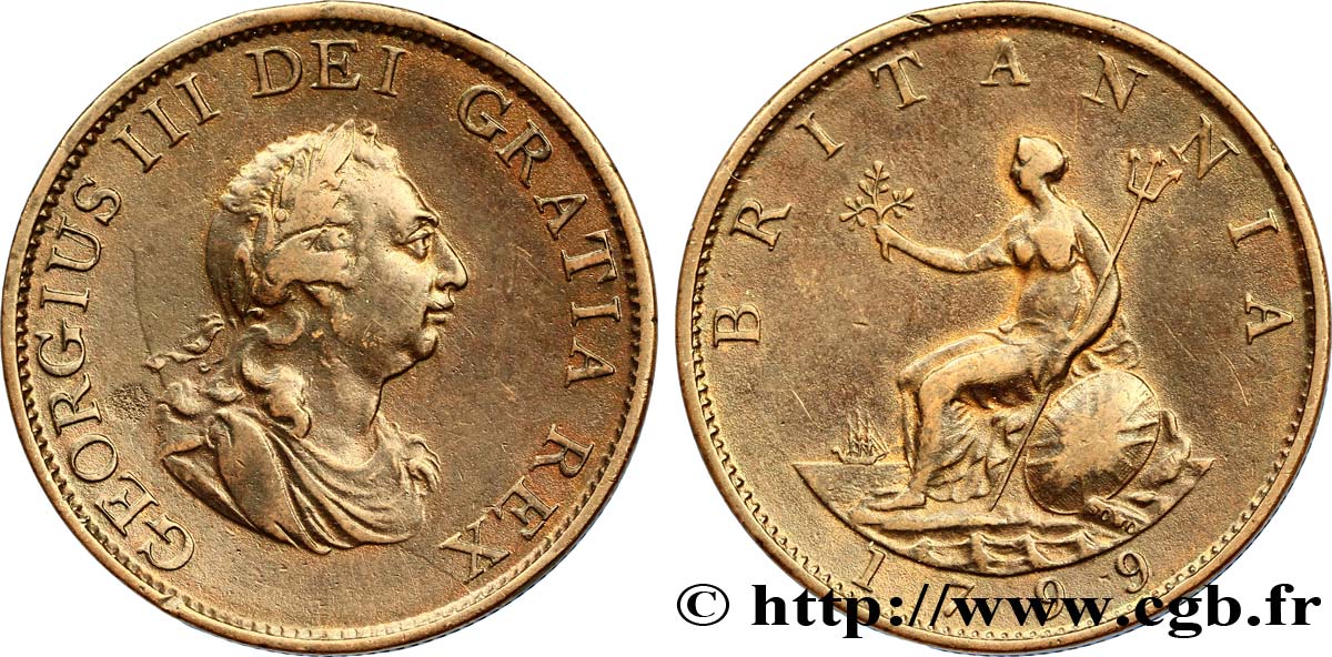UNITED KINGDOM 1/2 Penny Georges III tête laurée / Britannia 1799 Soho XF 
