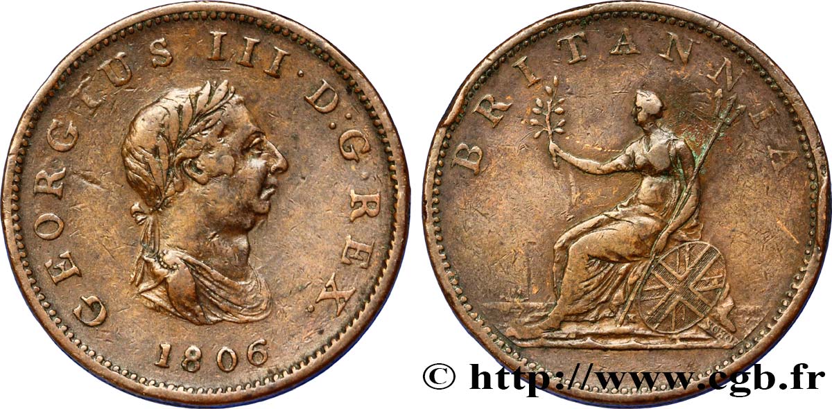REINO UNIDO 1/2 Penny Georges III 1806  BC+ 