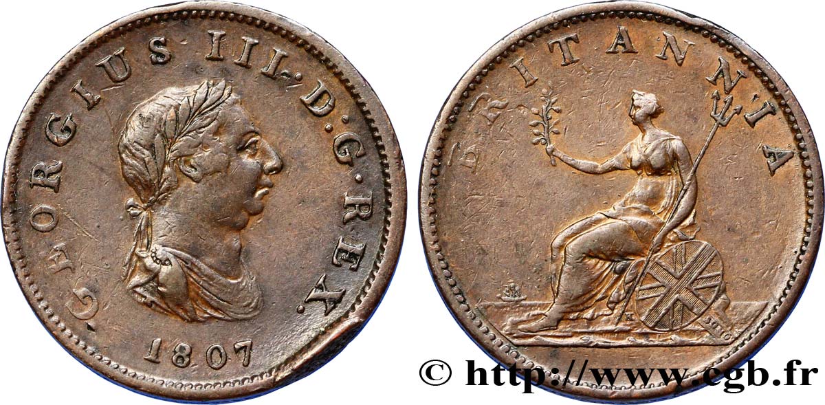 UNITED KINGDOM 1/2 Penny Georges III tête laurée 1807  XF 
