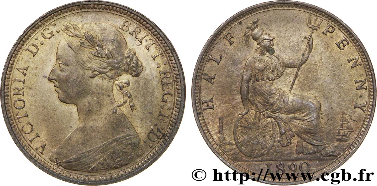 UNITED KINGDOM 1/2 Penny Victoria “Bun Head” 1890  AU 