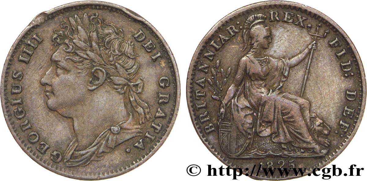ROYAUME-UNI 1 Farthing Georges IV 1825  TTB+ 