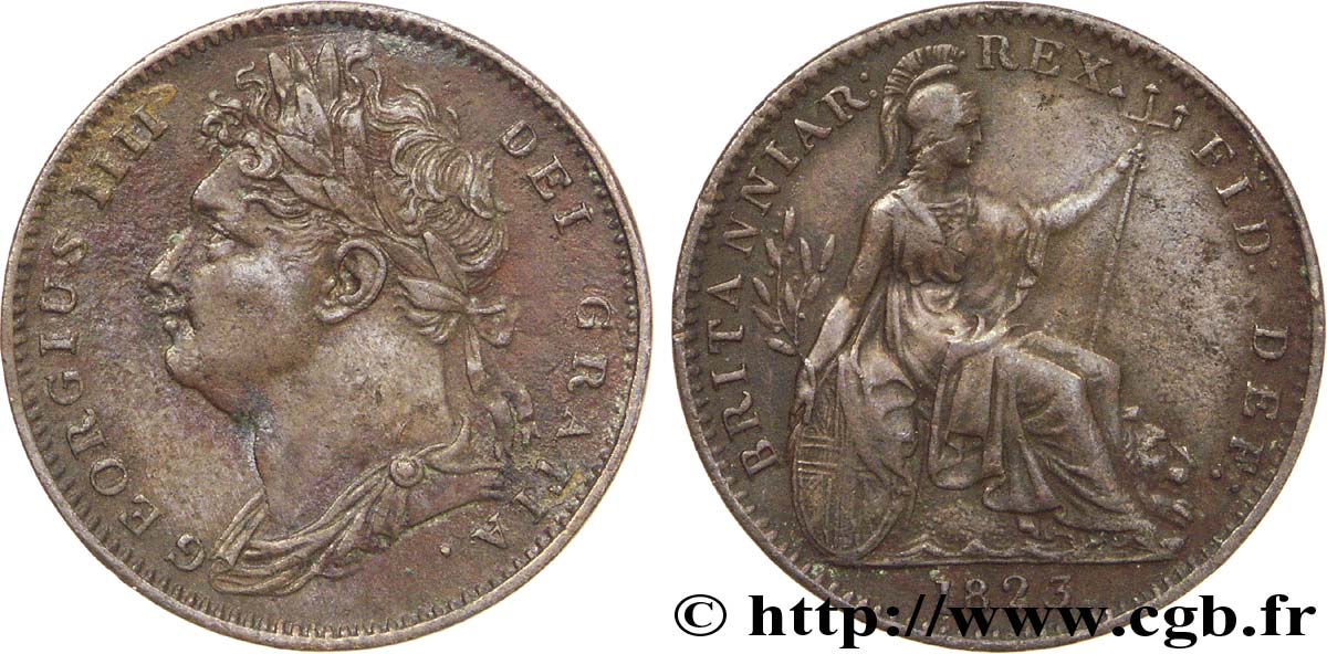 UNITED KINGDOM 1 Farthing Georges IV tête laurée / Albion 1823  AU 