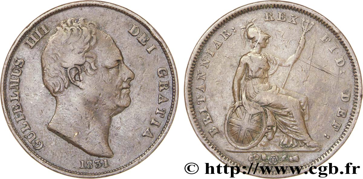 UNITED KINGDOM 1 Penny Guillaume IV / Britannia 1831  VF 
