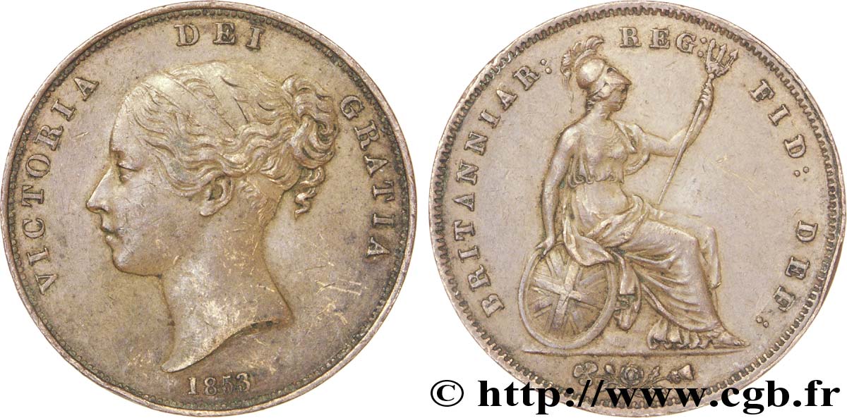 UNITED KINGDOM 1 Penny Victoria “tête jeune” 1853  AU 