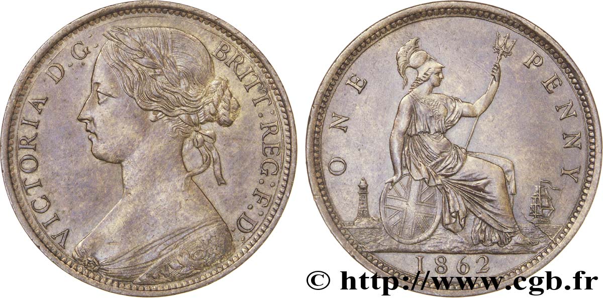 UNITED KINGDOM 1 Penny Victoria “Bun Head” 1862  AU 