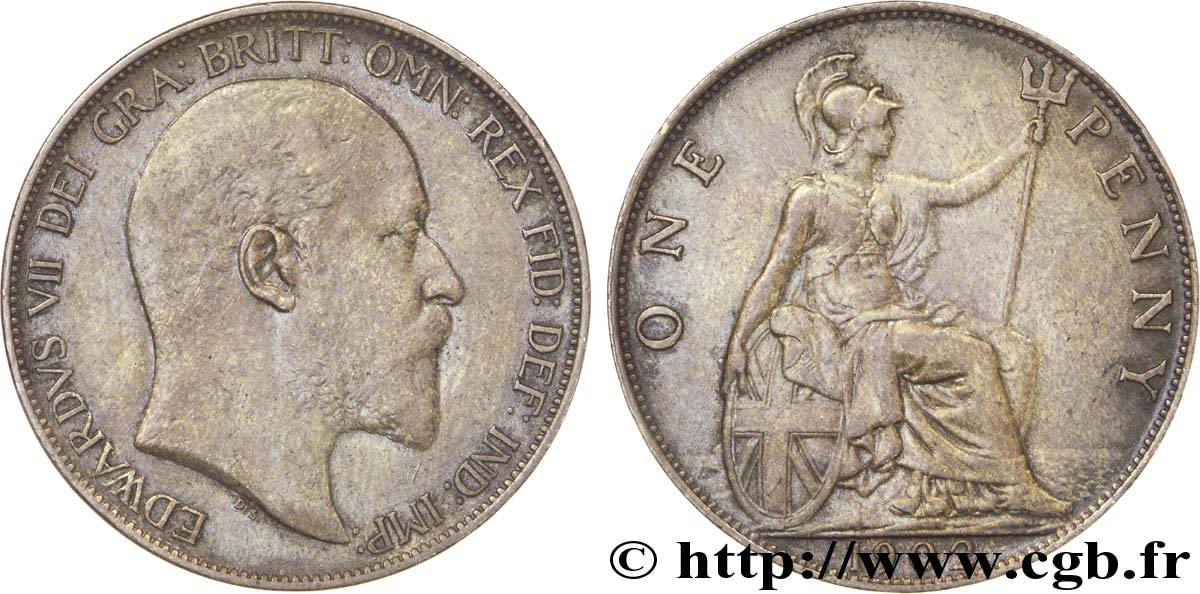 VEREINIGTEN KÖNIGREICH 1 Penny Edouard VII / Britannia 1902  VZ 