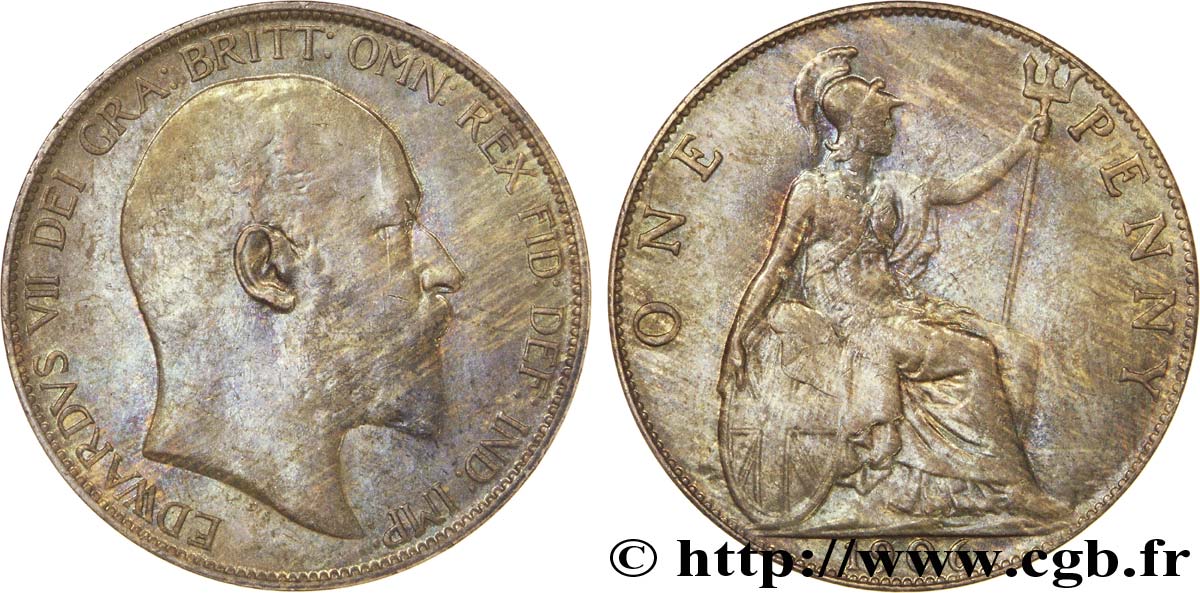 VEREINIGTEN KÖNIGREICH 1 Penny Edouard VII / Britannia 1906  VZ 